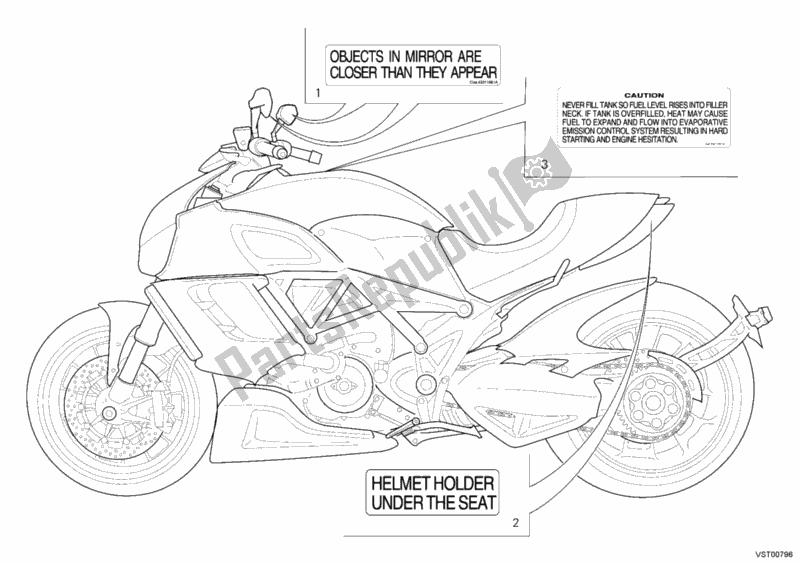 Todas as partes de Rótulos De Avisos do Ducati Diavel USA 1200 2012